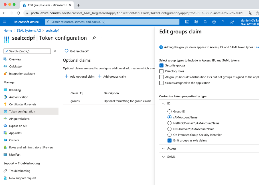 Azure Active Directory groups claim